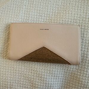 Pixie mood vegan leather and cork bi fold wallet light pink 4” x 6.5”